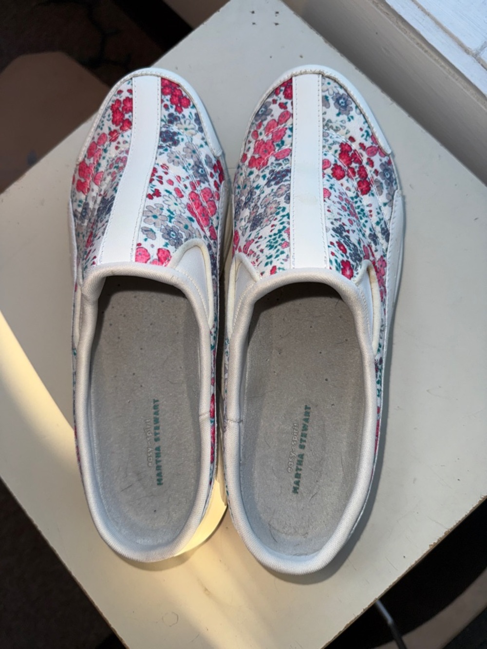 Martha Stewart White Canvas Slip-Ons with Pink and Teal Floral Accents - Picture 2 of 9